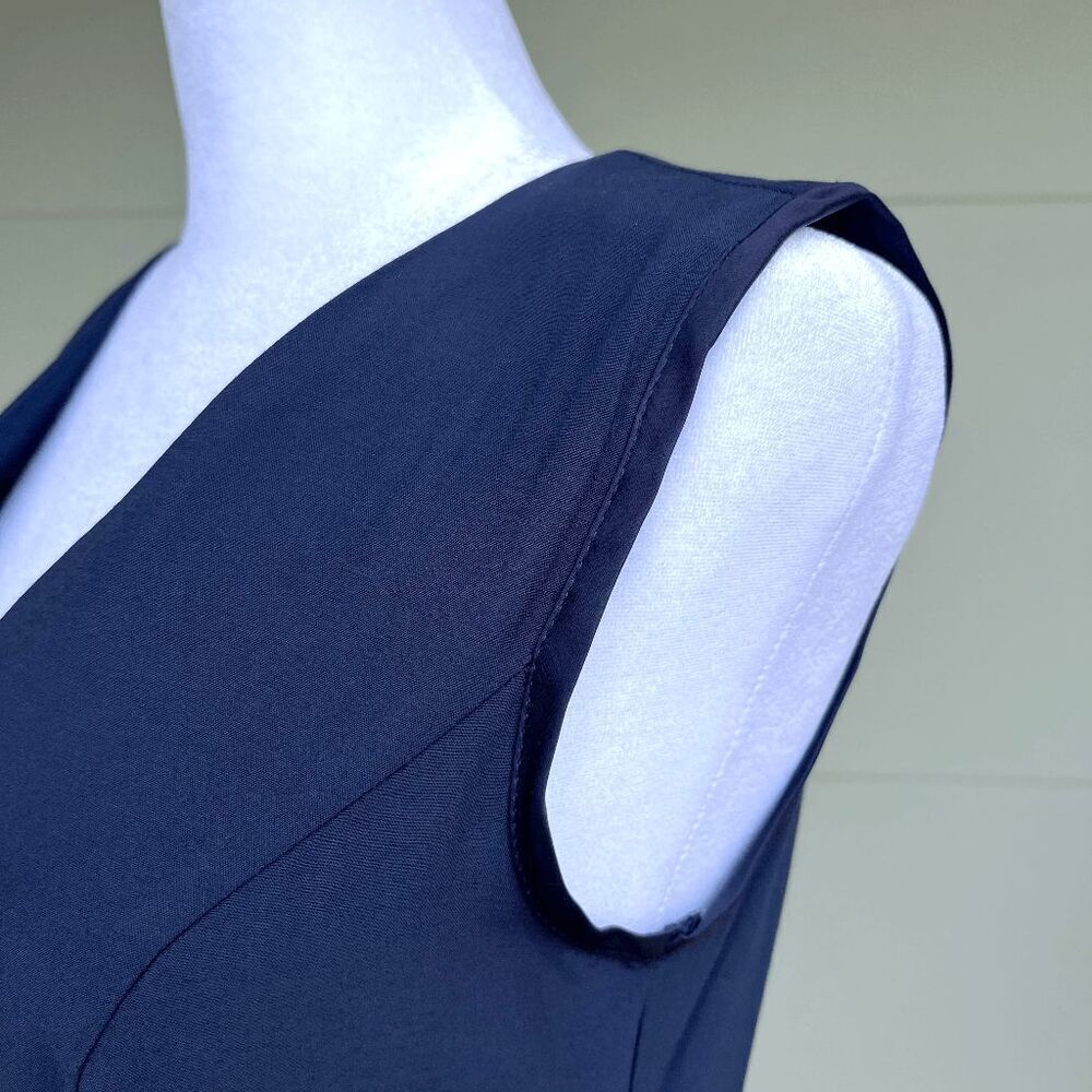 VTG 80s 90s Navy Dress Paneled Hem Satin-Lined Minimalist Made in USA, S - Picture 4 of 13